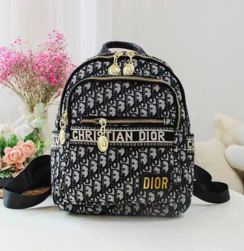 Dior Mini Monogram Multi-Pocket Backpack (Black/Grey with Yellow Detail)