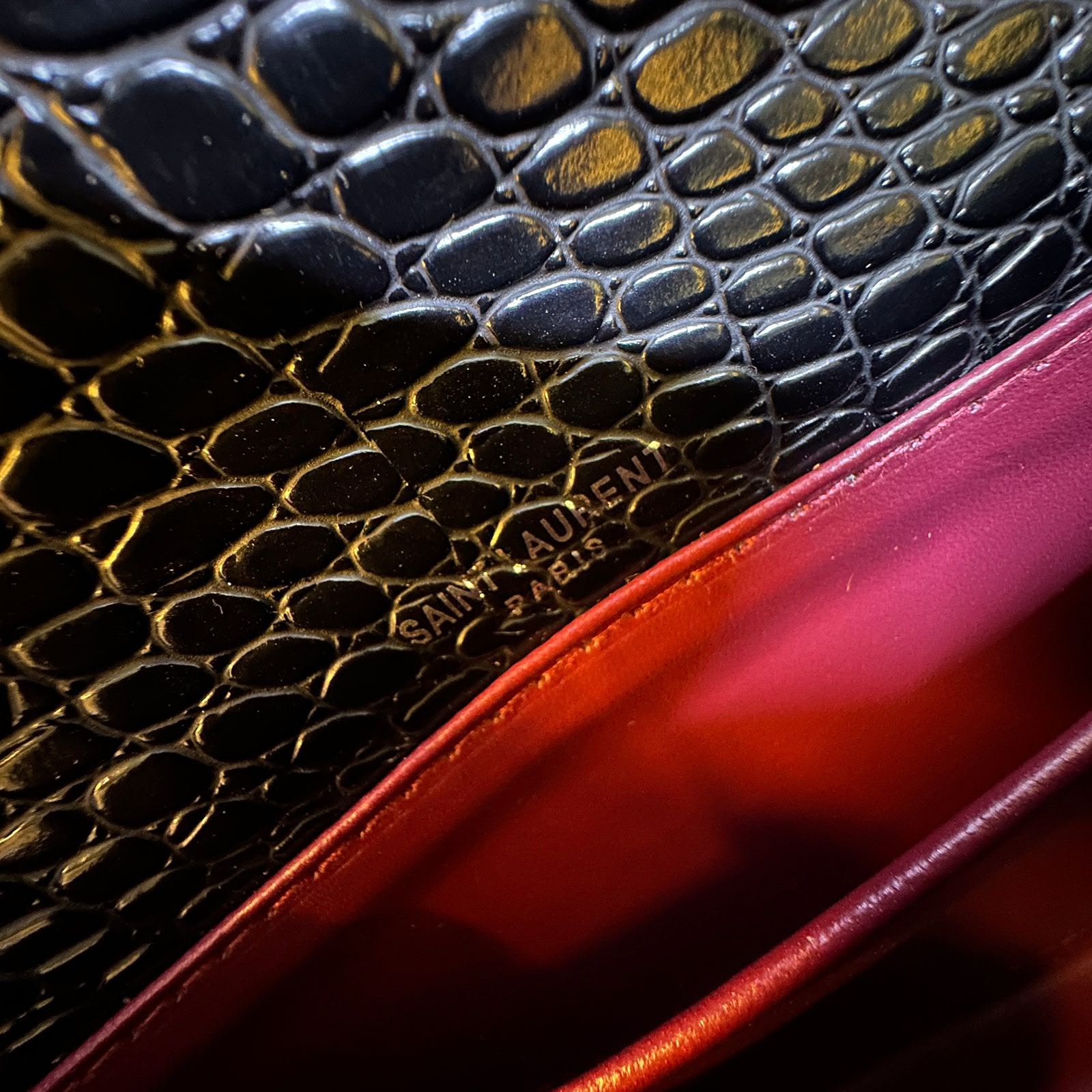 Saint Laurent Kate Tassel Shoulder Bag (Black Croc-Embossed Leather with Silver Hardware)