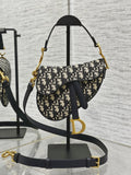 Christian Saddle Bag with Strap (Blue Dior Oblique Jacquard)