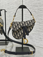 Christian Saddle Bag with Strap (Blue Dior Oblique Jacquard)