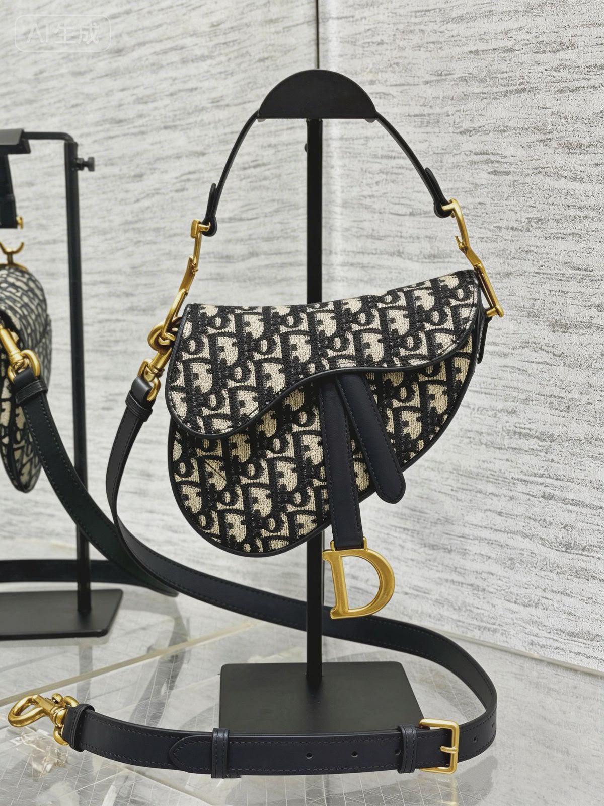 Christian Saddle Bag with Strap (Blue Dior Oblique Jacquard)