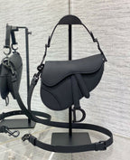 Christian Dior Saddle Bag with Strap (Black Ultra-Matte Calfskin)