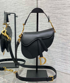Christian Dior Saddle Bag with Strap (Black Box Calfskin)