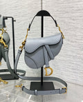 Christian Dior Saddle Bag with Strap (Cloud Blue Grained Calfskin)