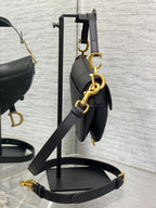Christian Dior Saddle Bag with Strap (Black Box Calfskin)