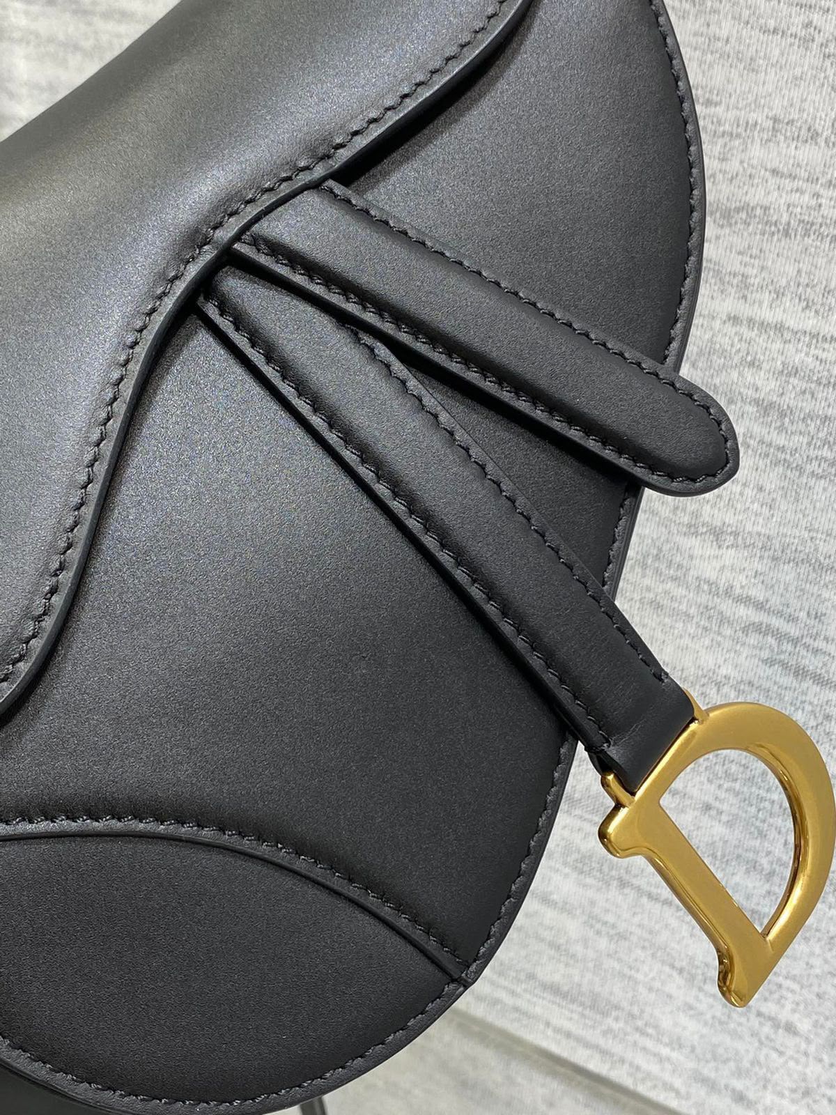 Christian Dior Saddle Bag with Strap (Black Box Calfskin)