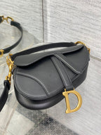 Christian Dior Saddle Bag with Strap (Black Box Calfskin)