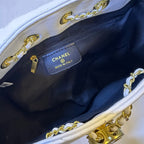 Chanel Small Quilted Drawstring Shopping Bag (White Caviar Calfskin)