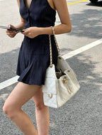 Chanel Small Quilted Drawstring Shopping Bag (White Caviar Calfskin)