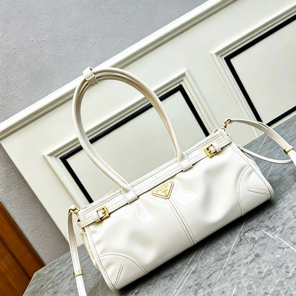 Prada Antique Nappa Leather Shoulder Bag (White / Off-White)