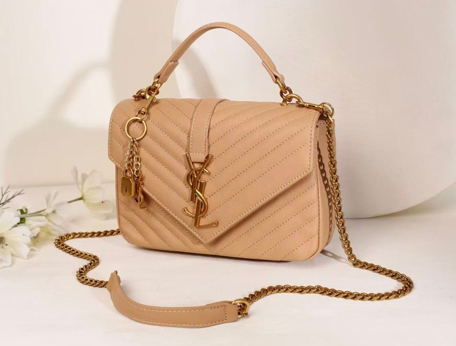 Saint Laurent Medium College Monogram Bag (Beige / Dark Natural)