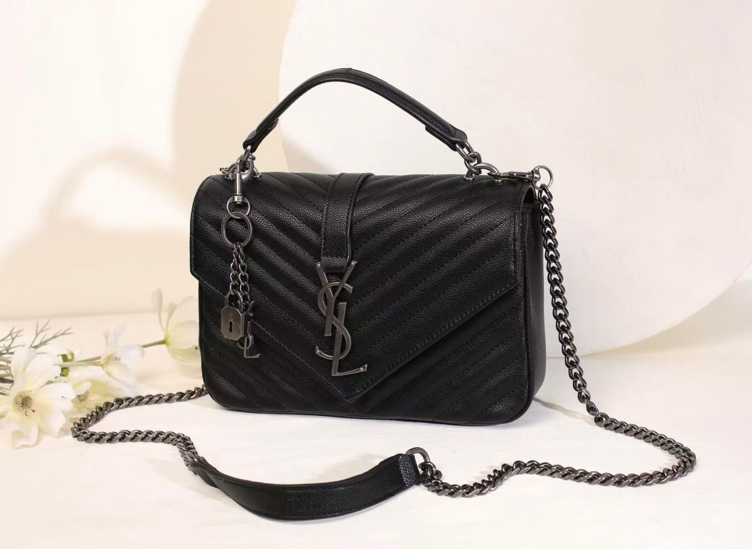 Saint Laurent Medium College Monogram Bag (Black)