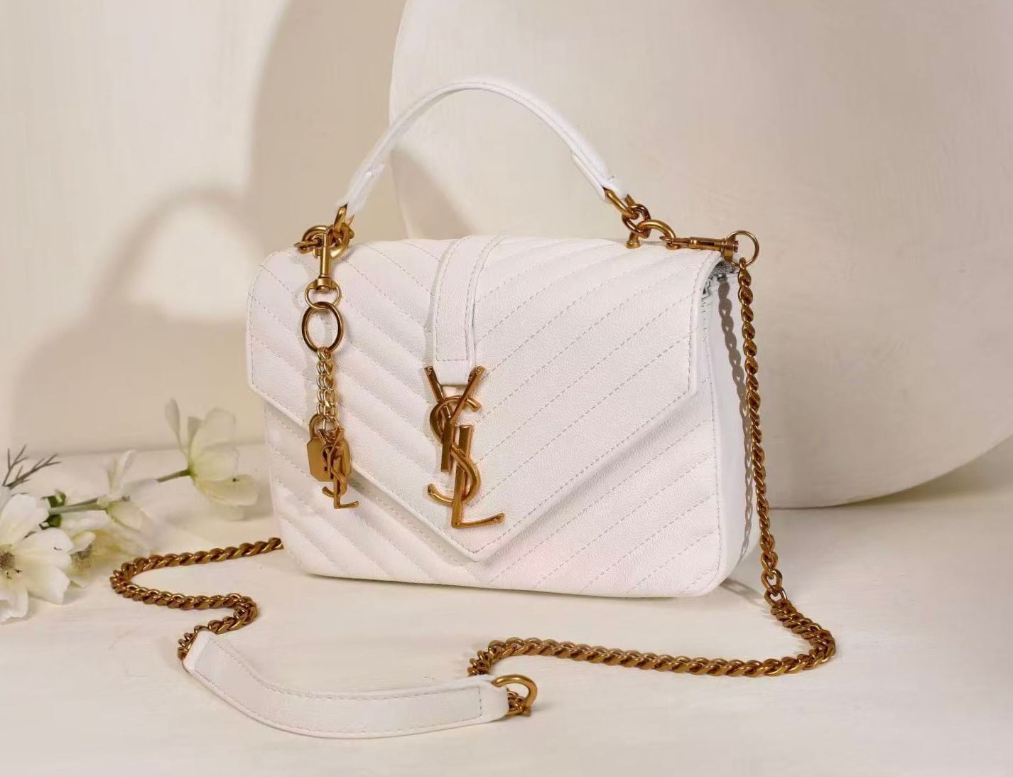 Saint Laurent Medium College Monogram Bag (White / Blanc)