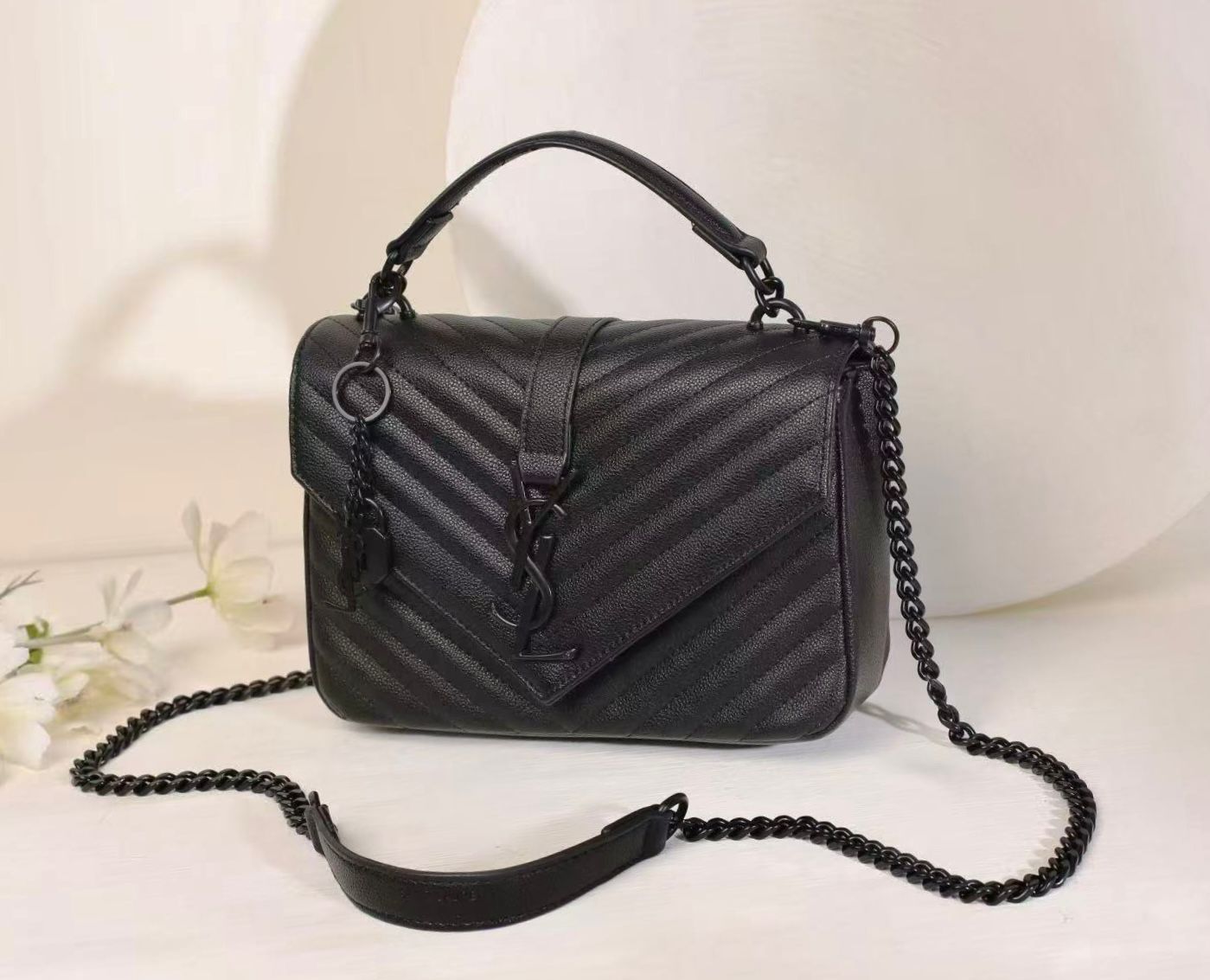Saint Laurent Medium College Monogram Bag (All Black / "So Black")