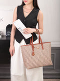 Prada Symbole Embroidered Fabric Tote Bag (Cognac Brown / Beige)
