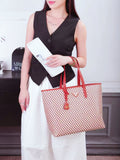 Prada Symbole Embroidered Fabric Tote Bag (Red / Beige)