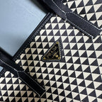 Prada Symbole Embroidered Fabric Tote Bag (Black / Beige)