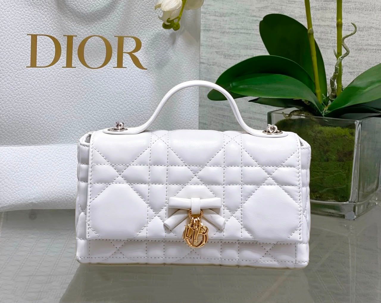 Lady Dior Miss Dior Flap Bag (White / Latte)