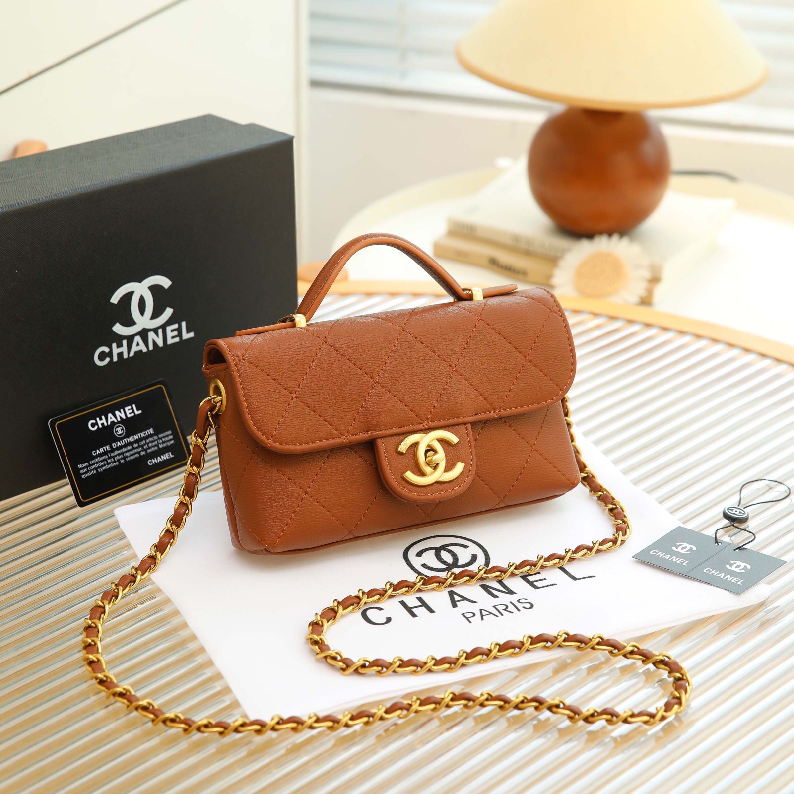 Chanel Trendy CC Mini Flap Bag with Top Handle (Cognac / Caramel)