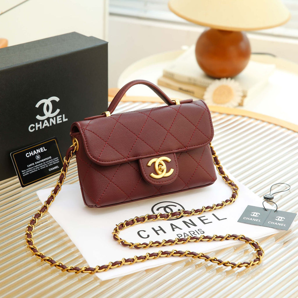 Chanel Trendy CC Mini Flap Bag with Top Handle (Burgundy / Bordeaux)