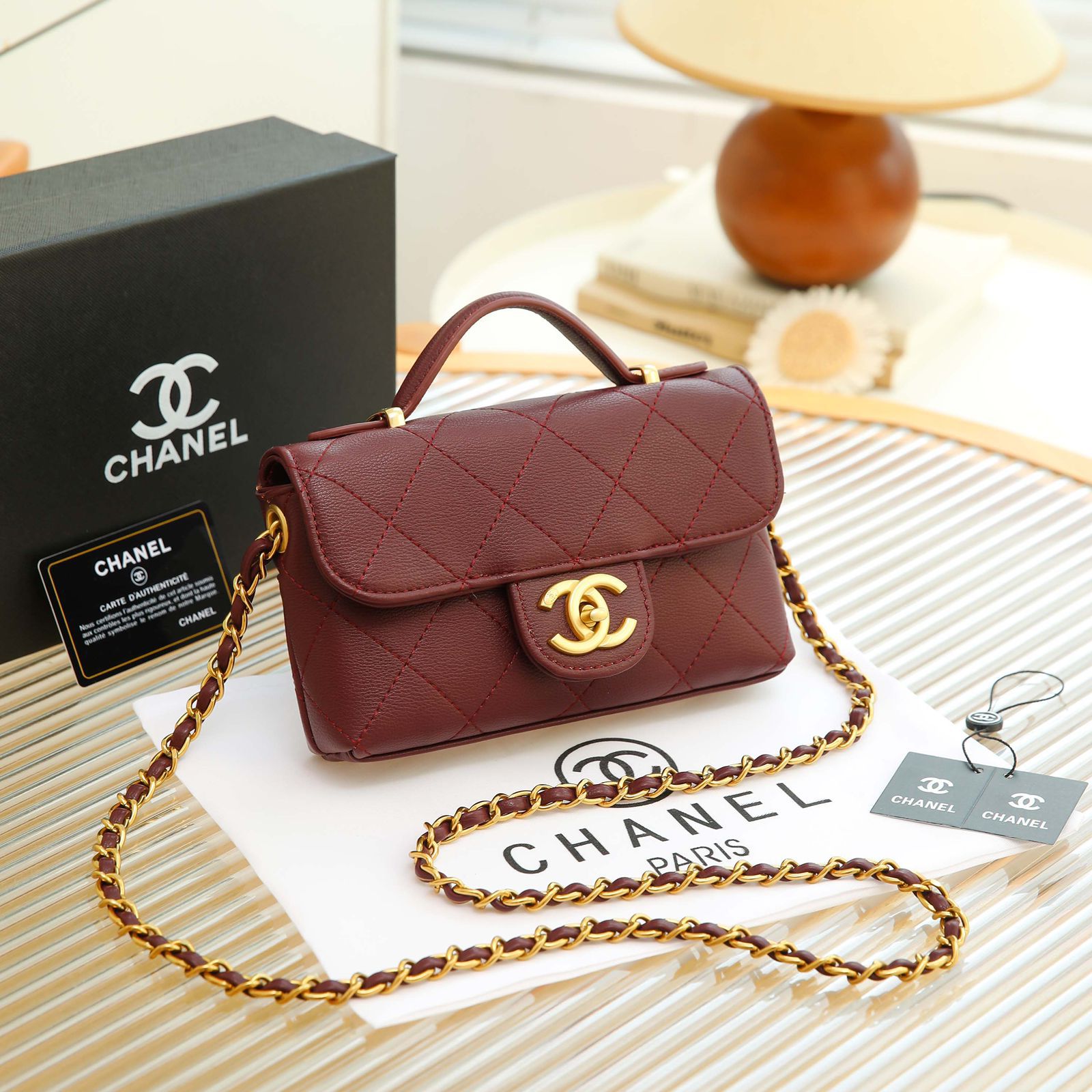 Chanel Trendy CC Mini Flap Bag with Top Handle (Burgundy / Bordeaux)