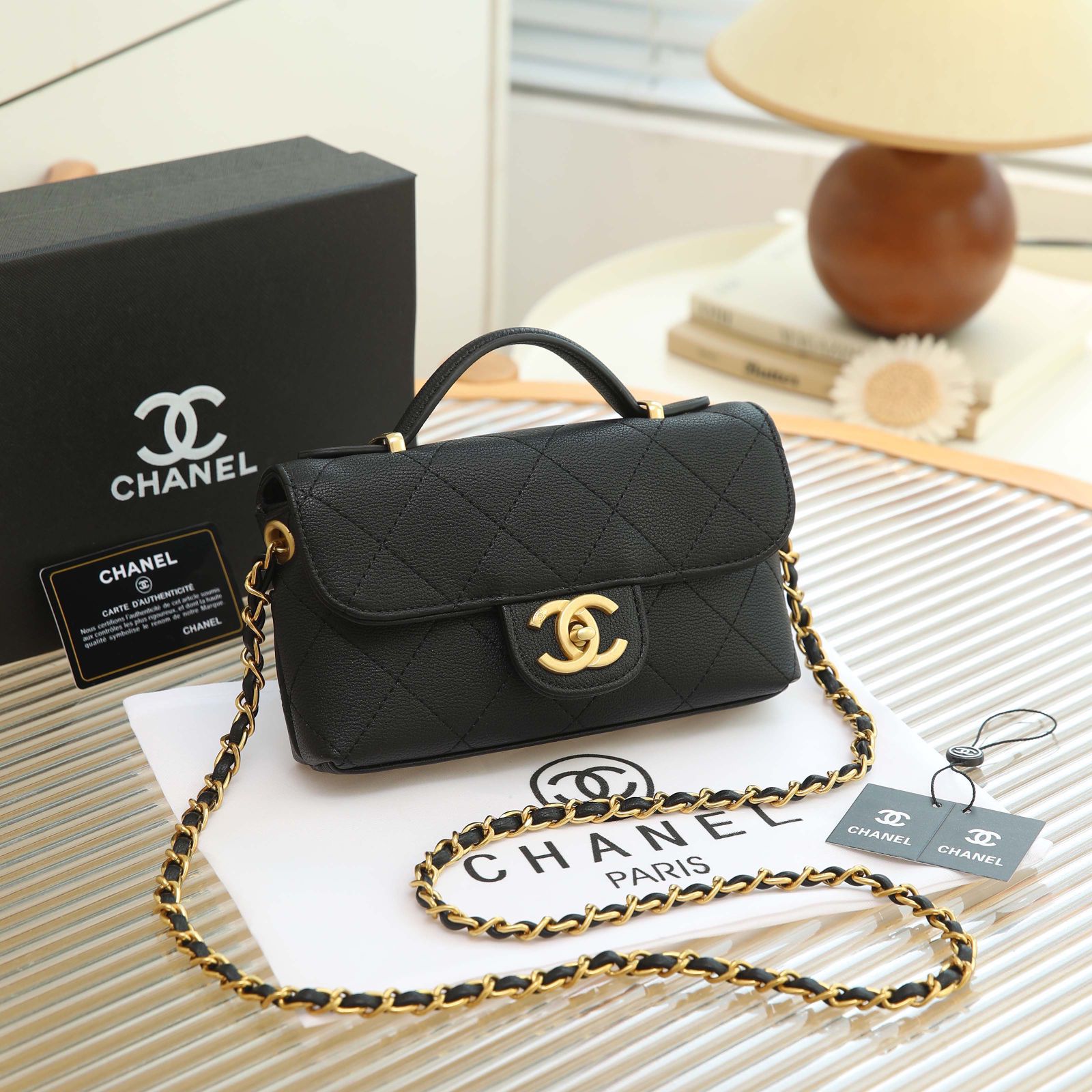 Chanel Trendy CC Mini Flap Bag with Top Handle (Black)