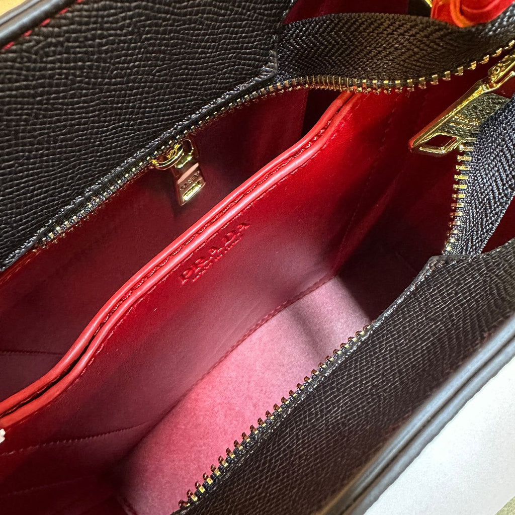 Prada Panier Saffiano Leather Bag (Black / Red / Crocodile-Effect Trim)