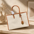 Celine Horizontal Cabas in Textile and Calfskin (Natural / Tan)
