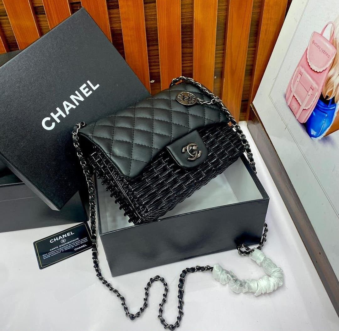 Chanel Wicker and Lambskin Flap Bag (All Black / So Black)