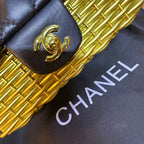 Chanel Wicker and Lambskin Flap Bag (Black & Gold)