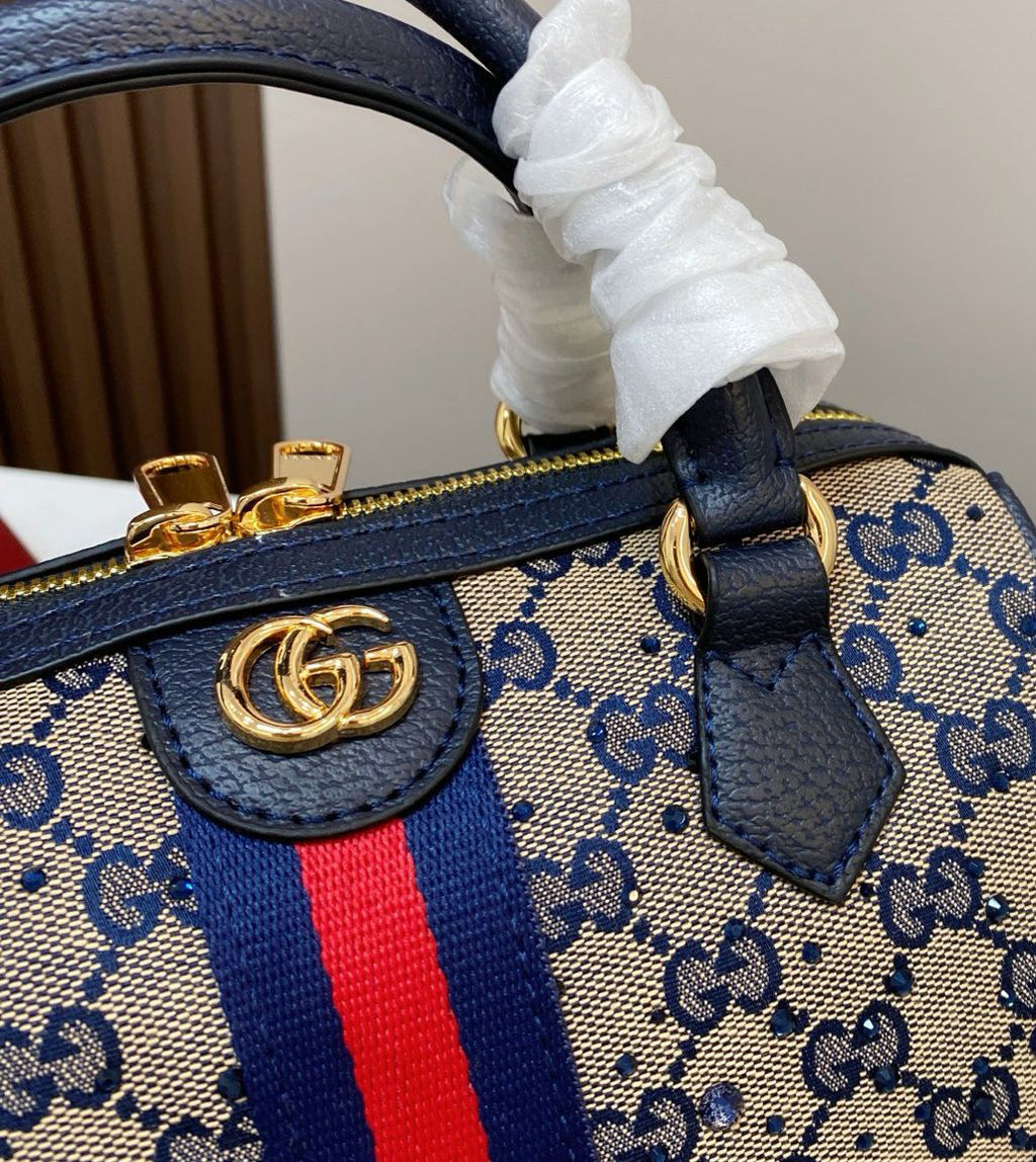 Gucci Ophidia Crystal Small Boston Bag (Beige & Blue)