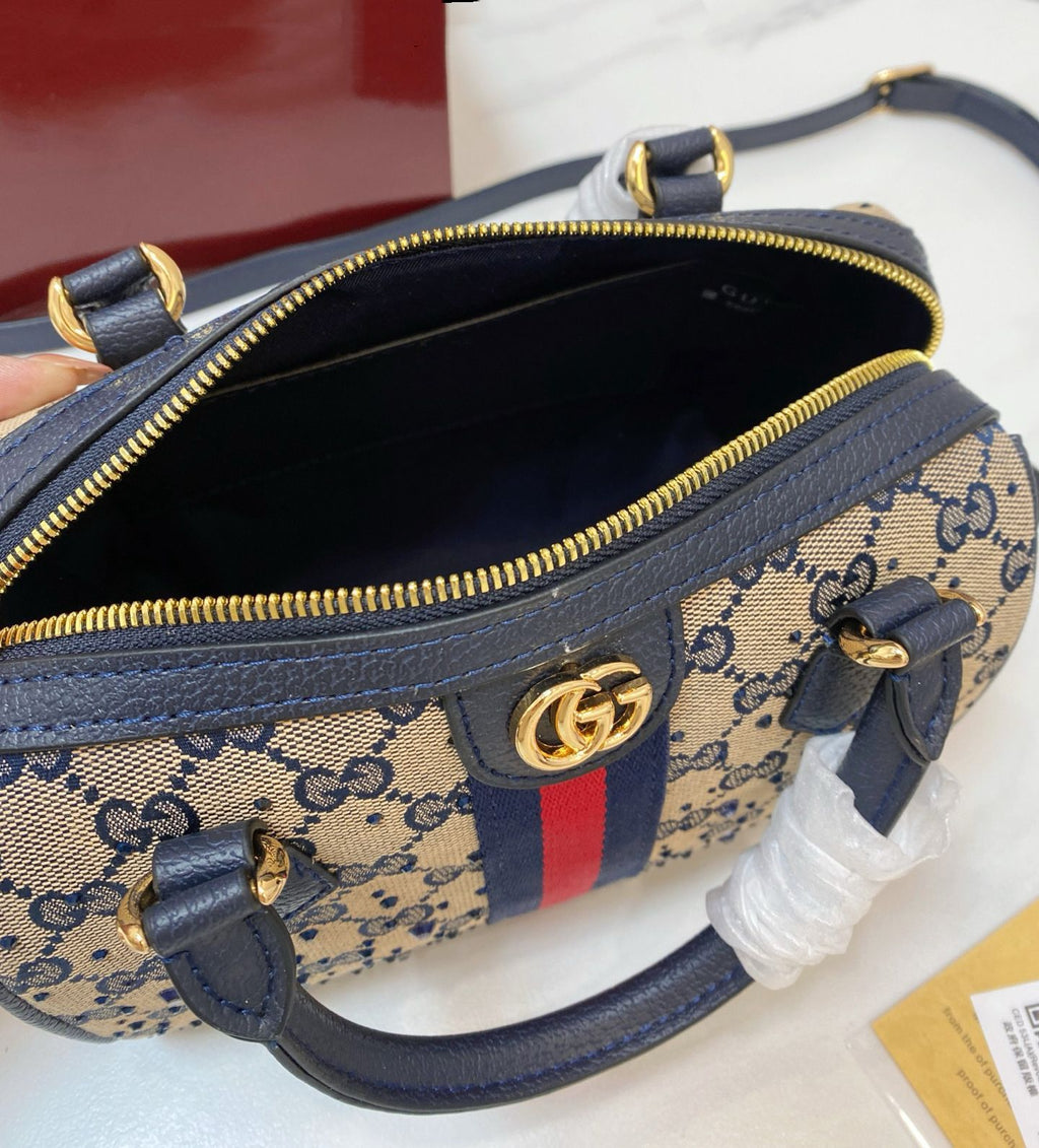 Gucci Ophidia Crystal Small Boston Bag (Beige & Blue)