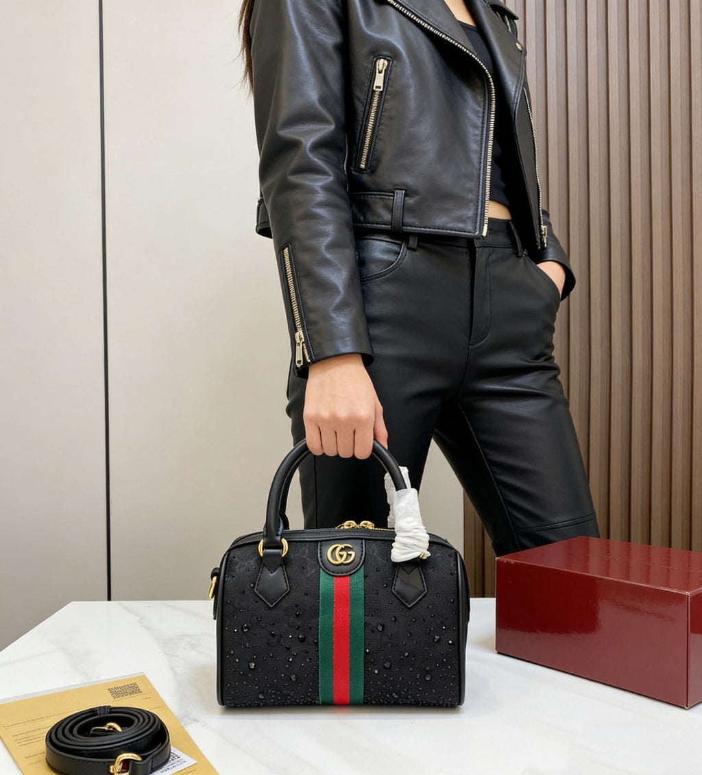Gucci Ophidia Crystal Small Boston Bag (Black)