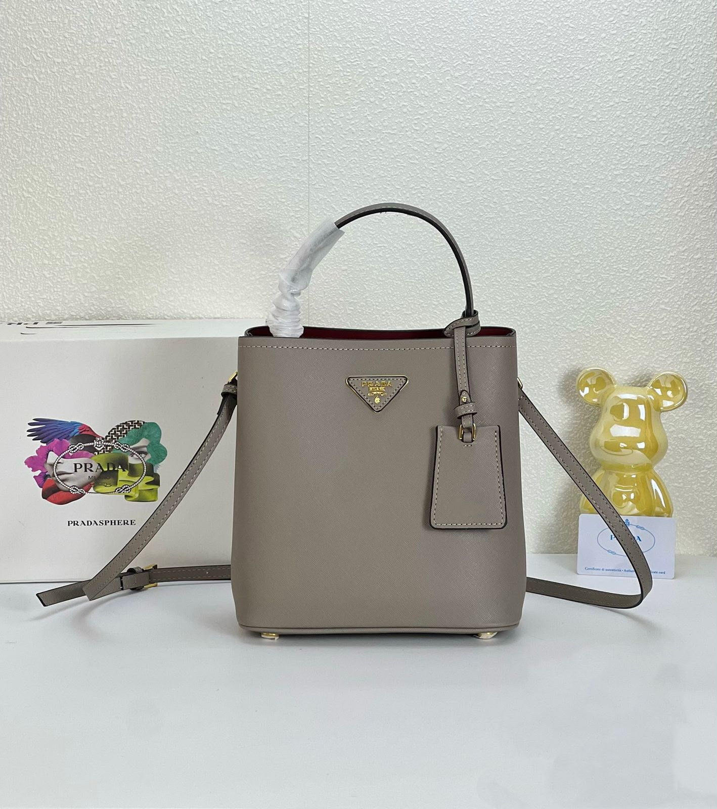 Prada Panier Saffiano Leather Bag (Taupe / Argilla)