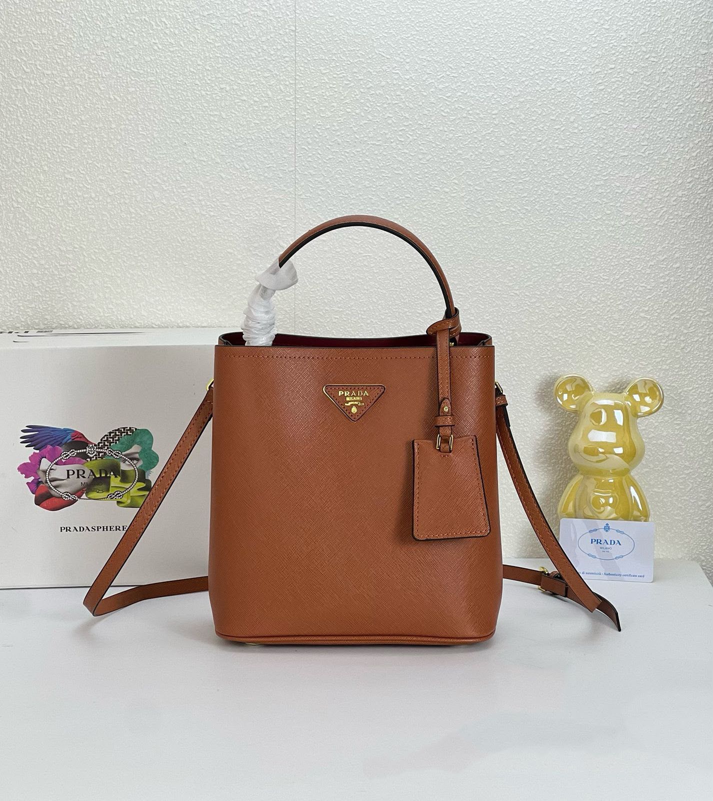 Prada Panier Saffiano Leather Bag (Cognac / Caramello)