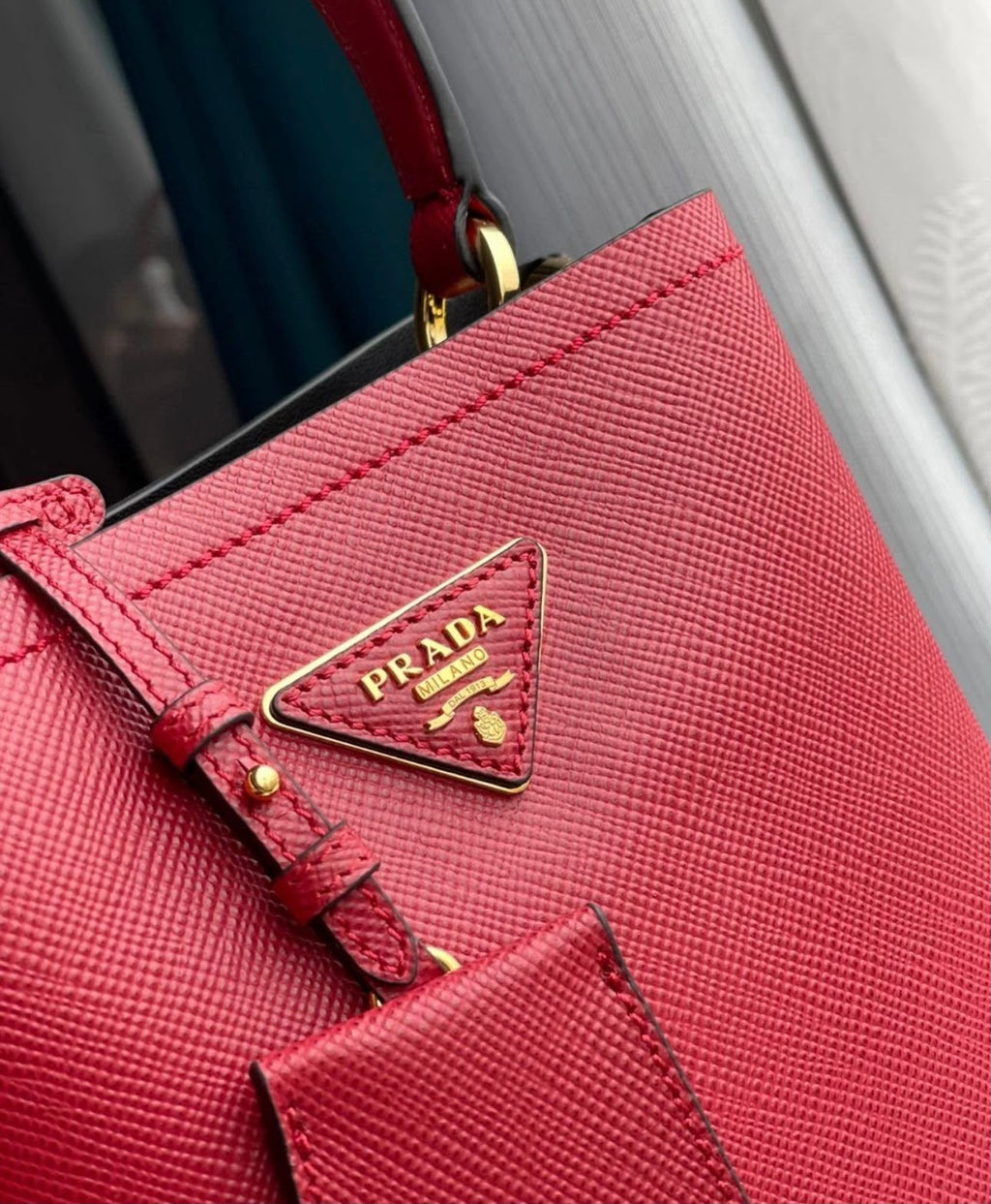 Prada Panier Saffiano Leather Bag (Red / Fuoco)