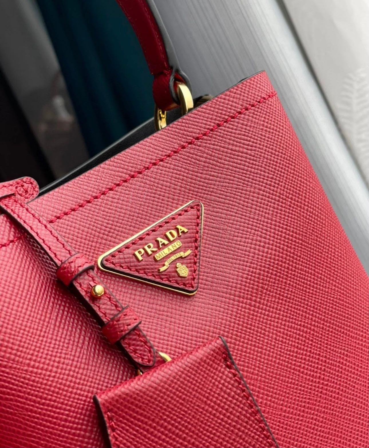 Prada Panier Saffiano Leather Bag (Red / Fuoco)