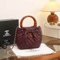 Chanel Small Quilted Hono Bucket Bag with Resin Handles (Burgundy / Deep Wine)