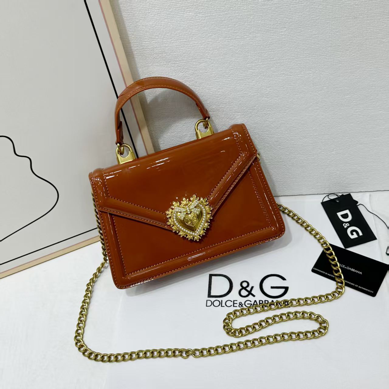Dolce & Gabbana Devotion Top Handle Bag (Brown / Cognac)