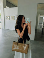 CC Shopping Tote / Executive Tote (Brown Croc-Embossed)