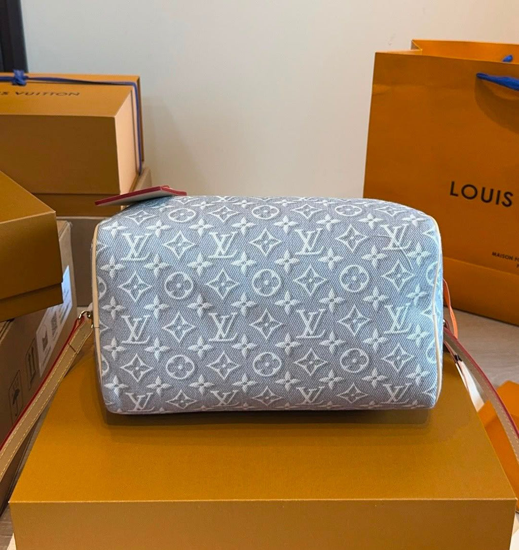 Louis Vuitton Monogram Denim Speedy Bandoulière with Braided Handles (Blue)