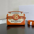 Balmain B-Buzz 23 Canvas and Leather Shoulder Bag (Ivory/Orange)