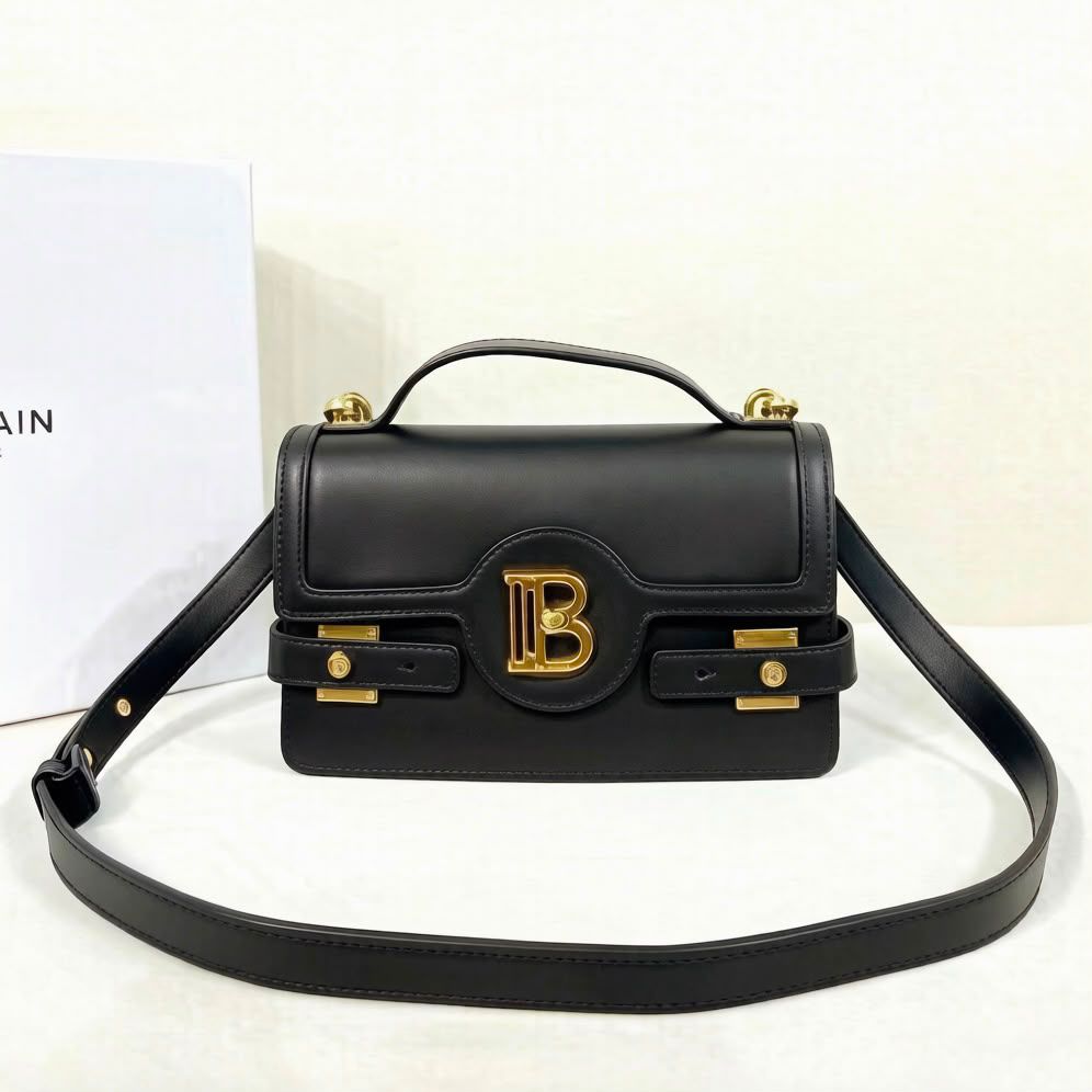 Balmain B-Buzz 23 Smooth Leather Shoulder Bag (Black)