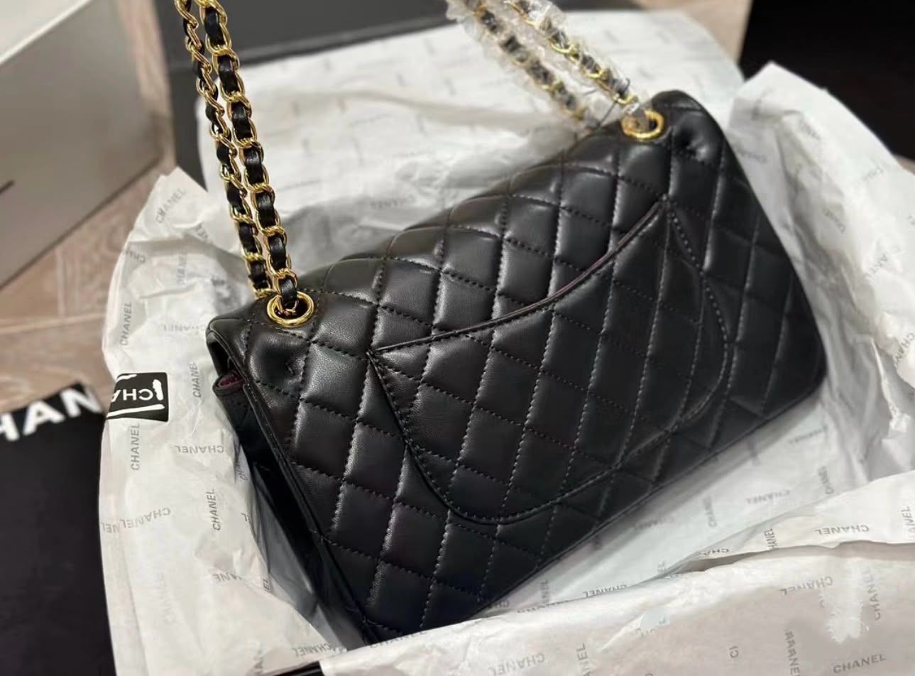 Chanel Lambskin Classic Double Flap Bag (Black with Gold Hardware)