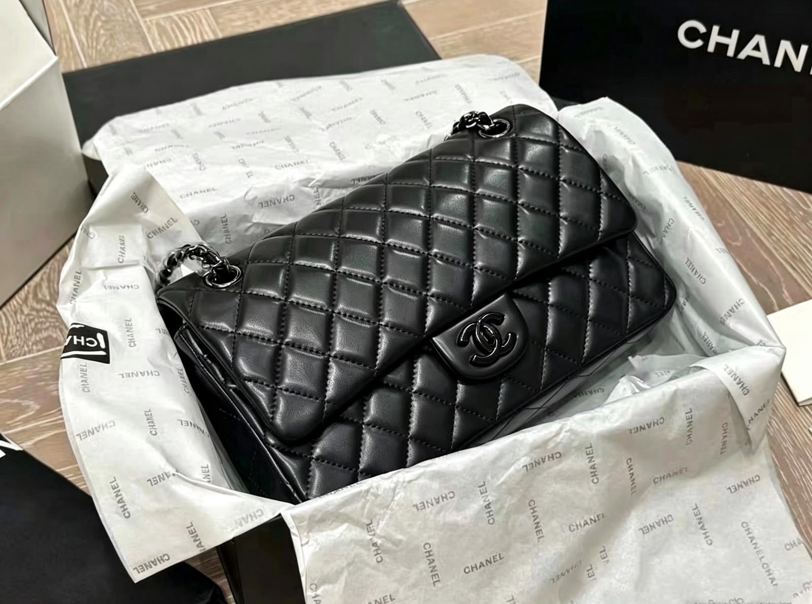 Chanel Lambskin So Black Classic Double Flap Bag (Black)