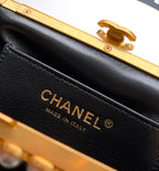 Chanel Quilted Pearl Frame Clutch on Chain (Black)