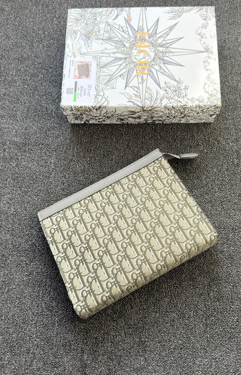 Dior Oblique Jacquard Pouch (Beige / Grey)