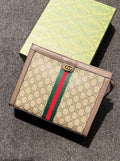 Gucci Ophidia GG Supreme Pouch (Beige / Ebony / Brown Trim / Green & Red Web)
