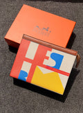 Hermès Geometric Graphic Canvas Pouch (Red / Blue / Yellow / Cream / Brown Trim)