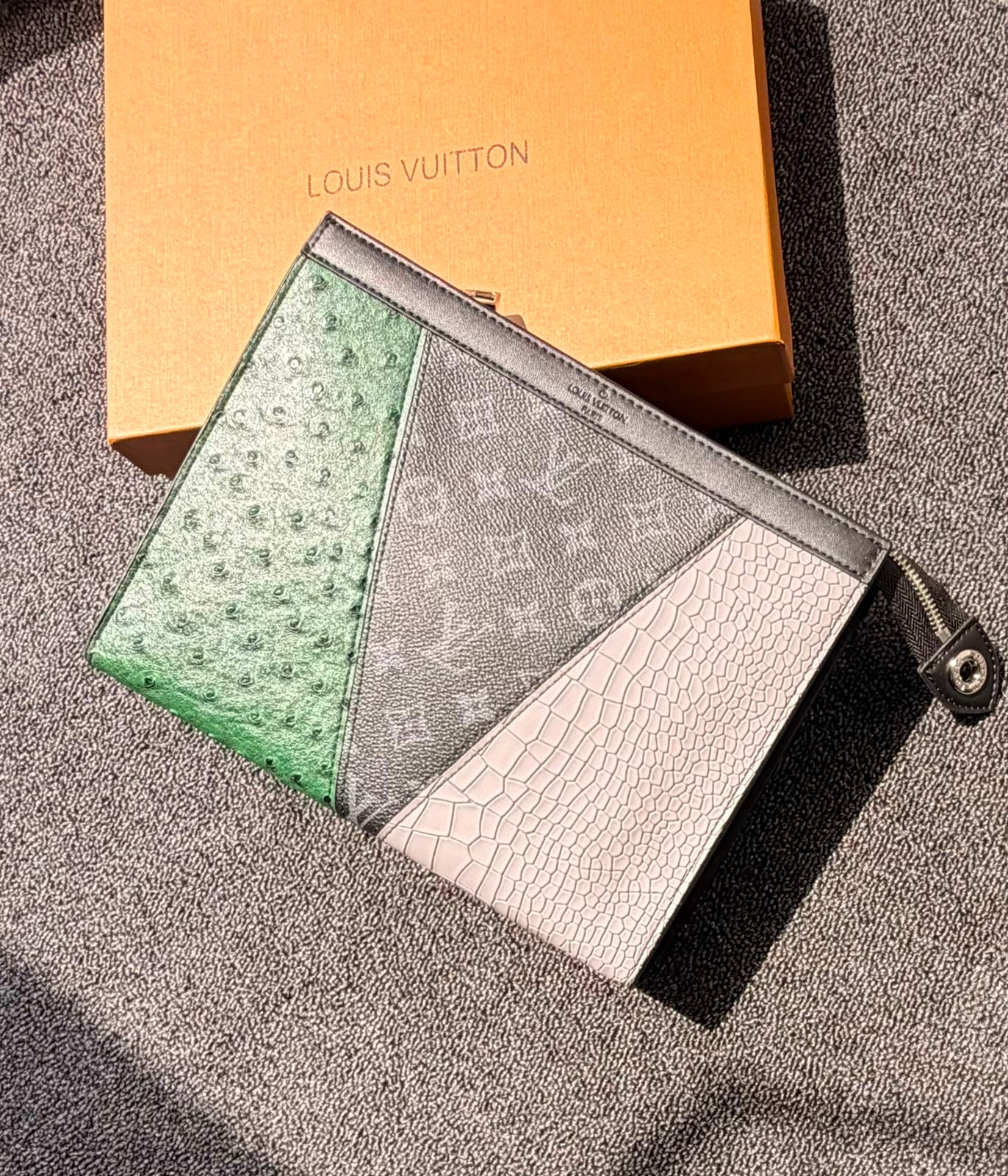 Louis Vuitton Monogram Patchwork Exotic Pouch Voyage (Green / Grey / Off-White)